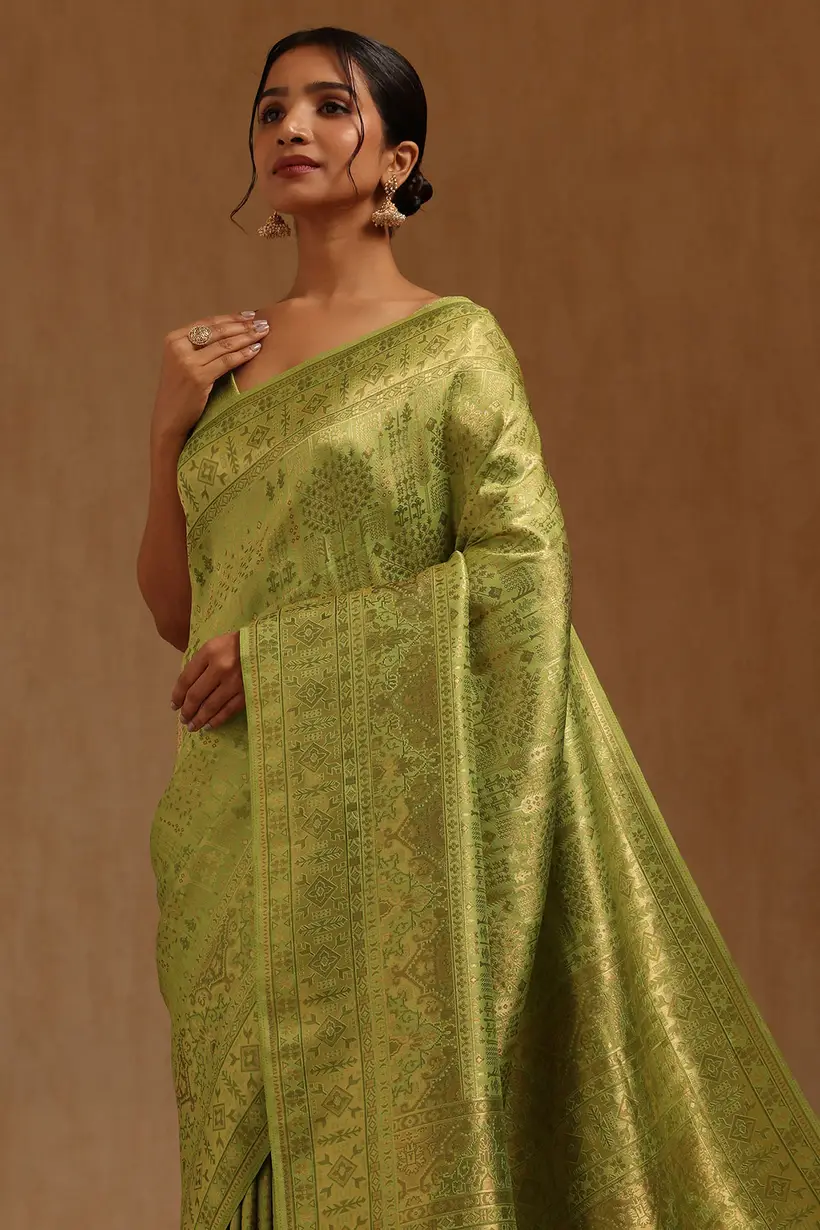 Light Green Tussar Woven Design Saree With Zari Woven